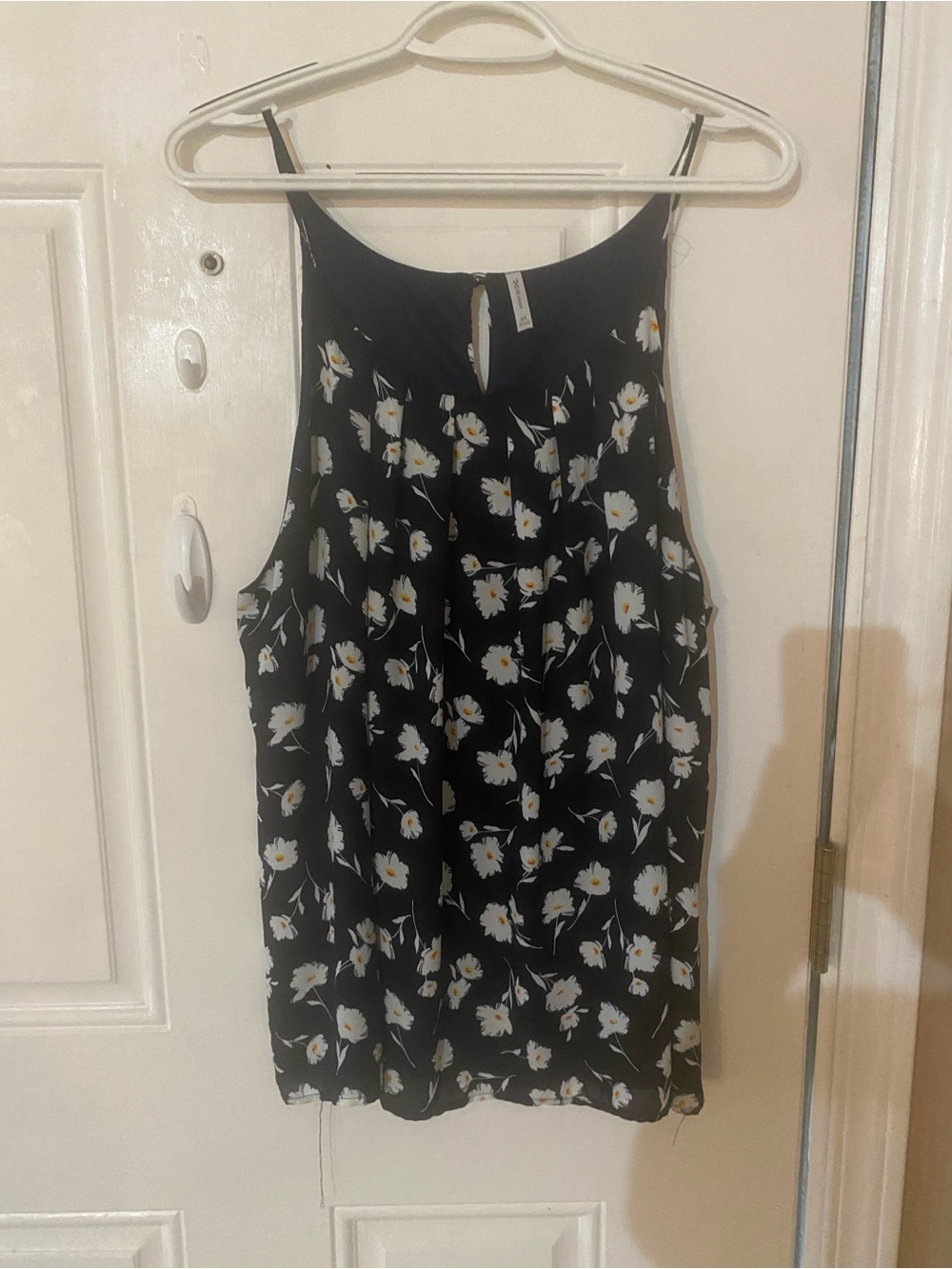 a new day Black Floral Cami with White and Yellow Blossoms